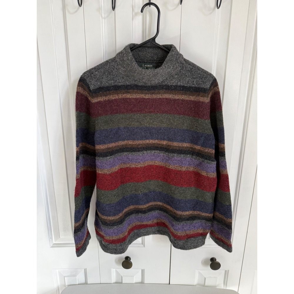 VTG Lauren Ralph Lauren Striped Lambswool Mock Neck Sweater 90's P/M Multicolor